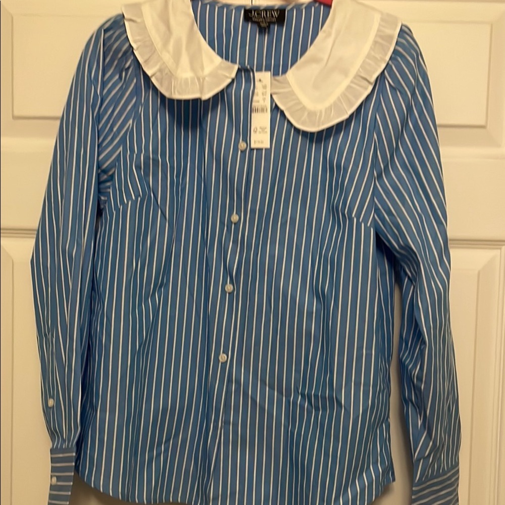 J.Crew Blue Striped Blouse with White Collar